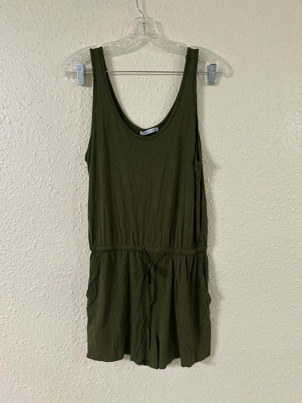 REORIA Women's Casual Olive Green Romper with Pockets Drawstring Waist
